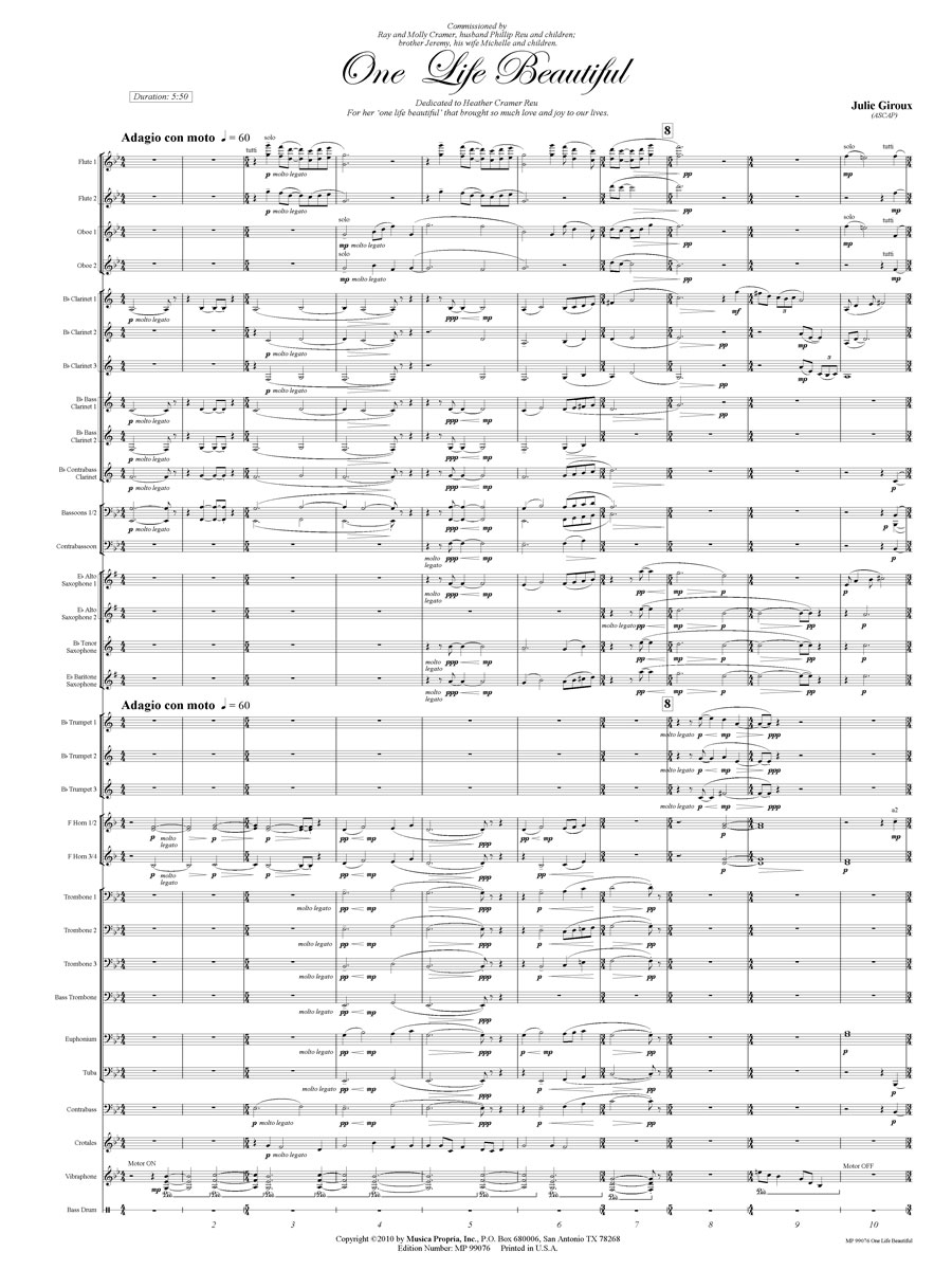One Life Beautiful Score Page 1